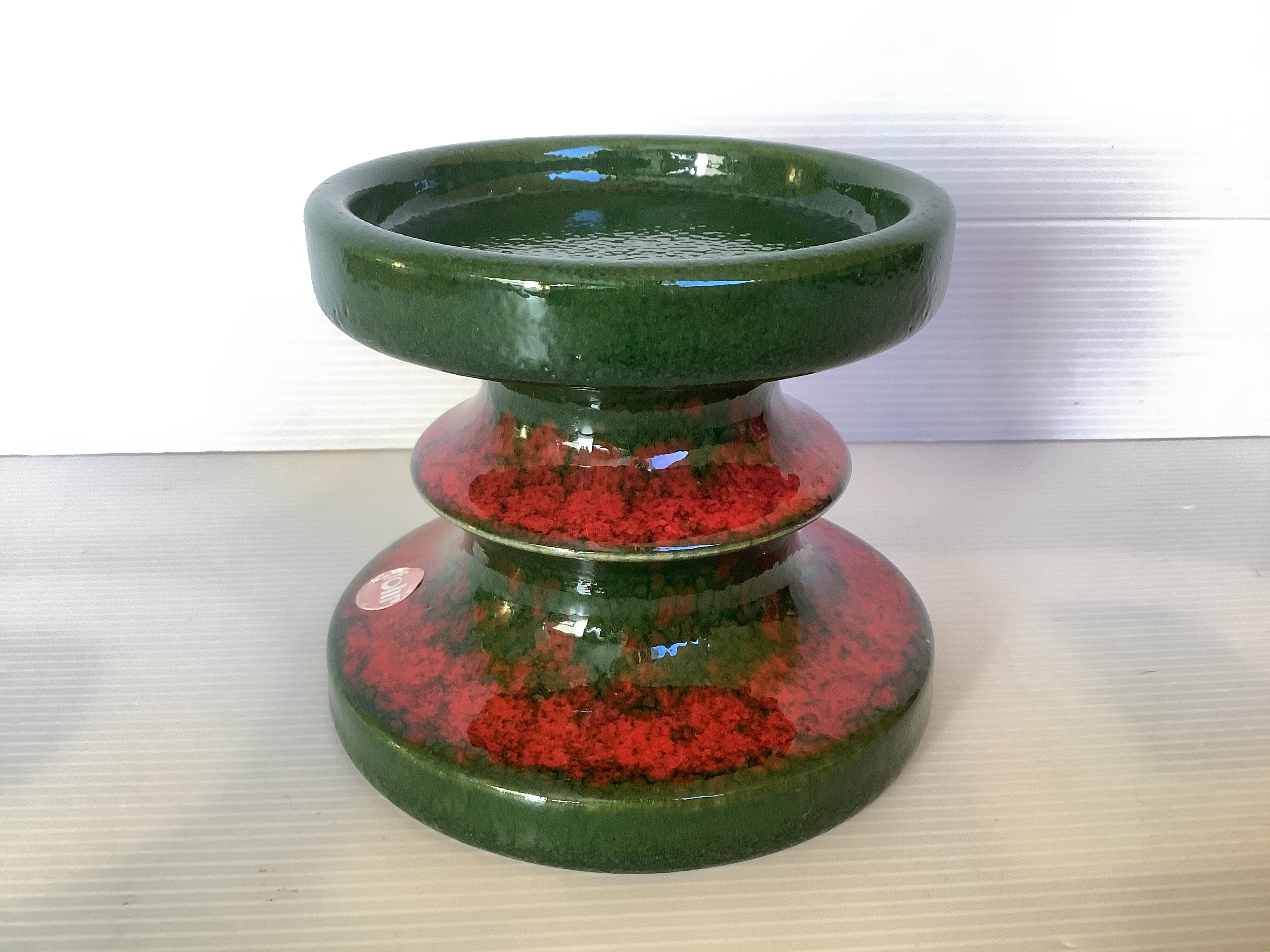 Fohr Germany ceramic candle holder green and red