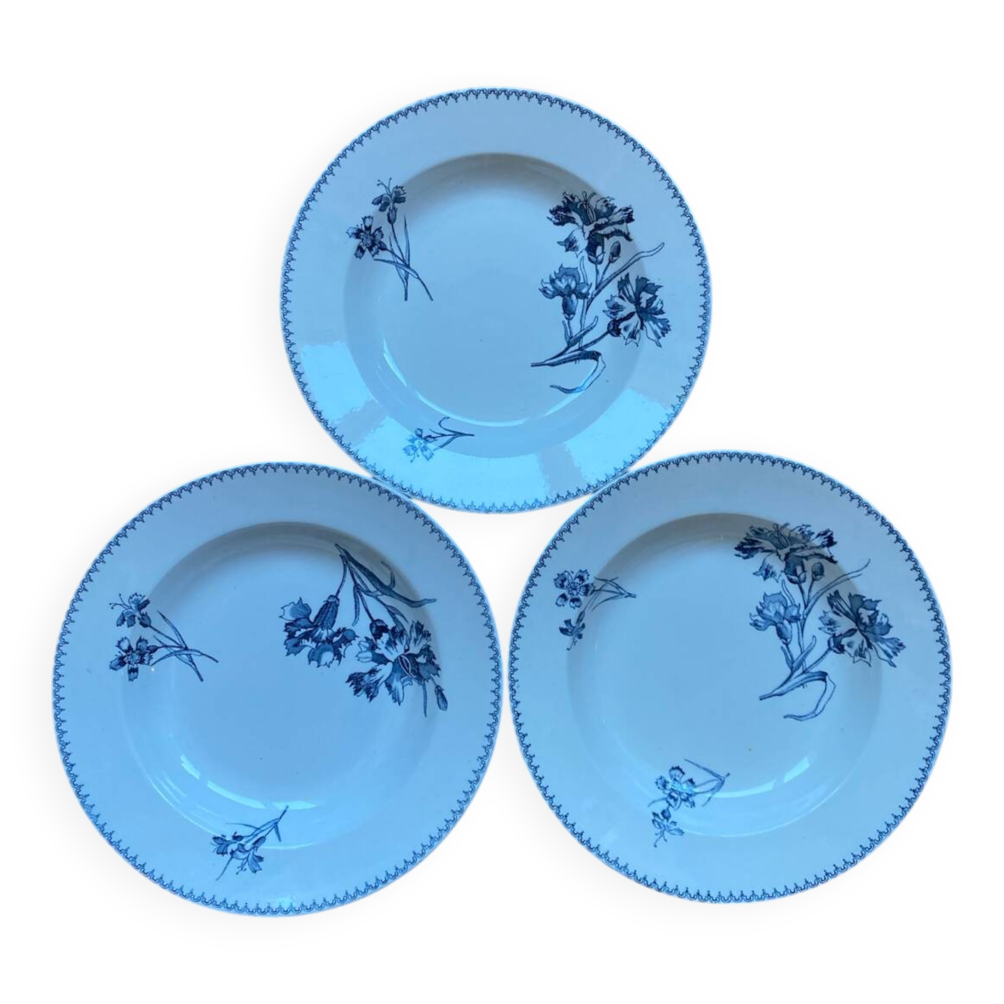 Deep plates Sarreguemines with carnation bouquets