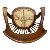 Swivel office chair in oak with a rattan seat.