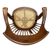 Swivel office chair in oak with a rattan seat.
