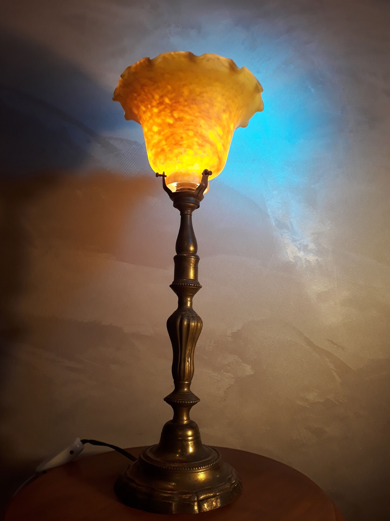 large lamp chalice brass foot and glass pate 1930 art deco
