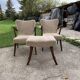 Art Deco set 1940 - 2 bridge chairs and a brown stool, wood and fabric.