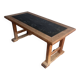 Table basse brutalisme en chêne et ardoise avec motifs zodiacaux