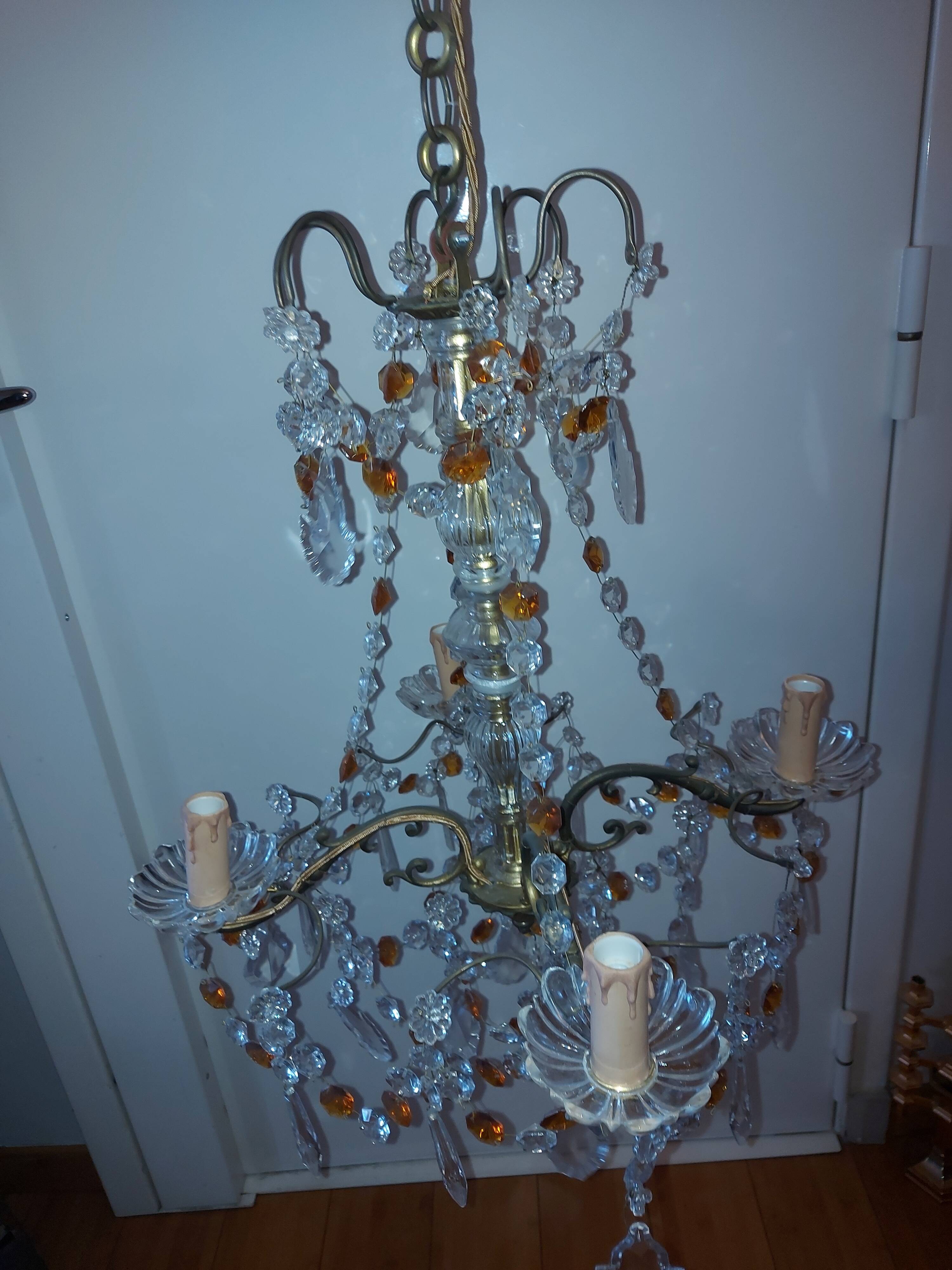 Chandelier to, colored crystal tassels