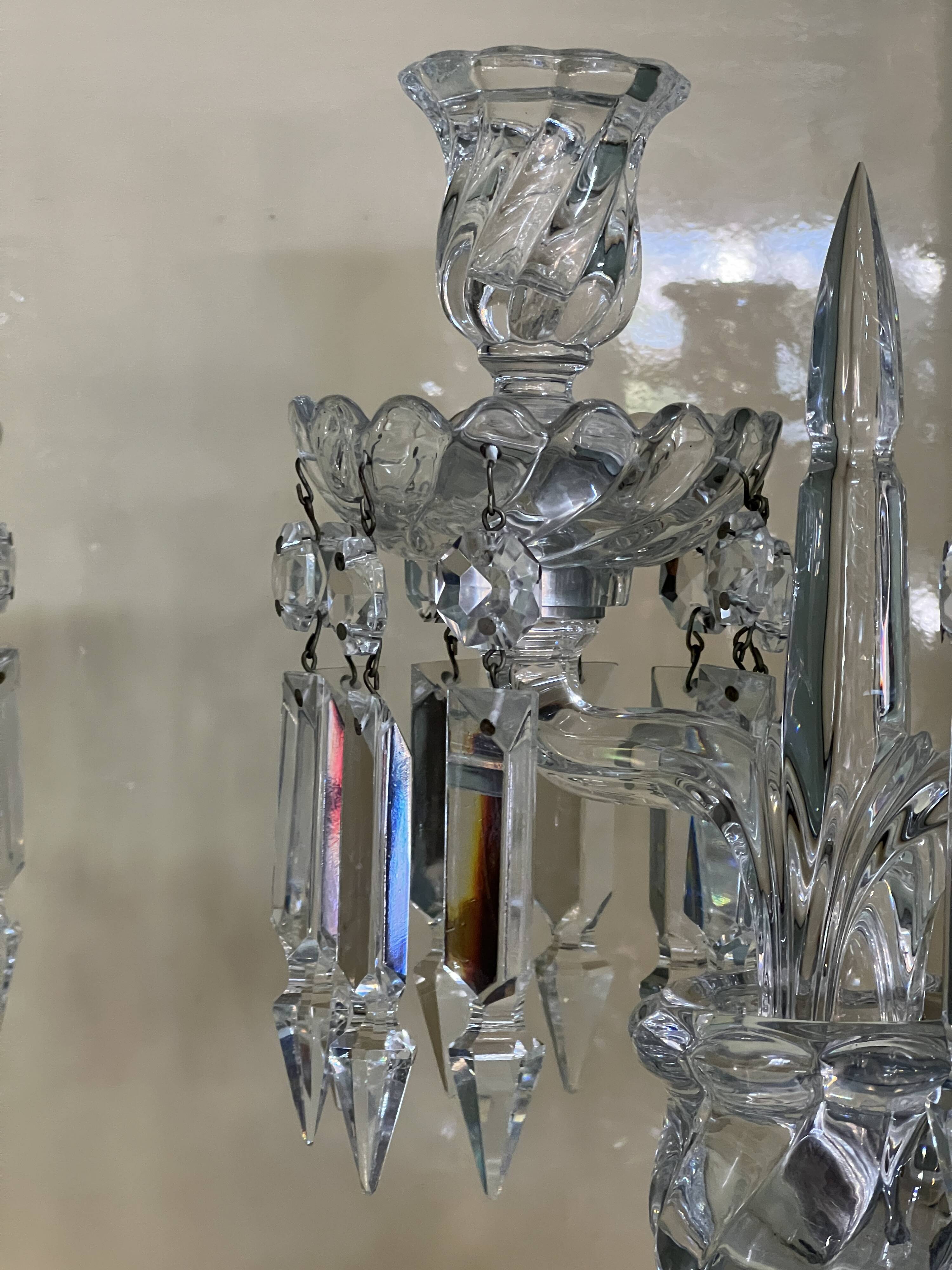 Pair of Baccarat Crystal Girandole Candlesticks