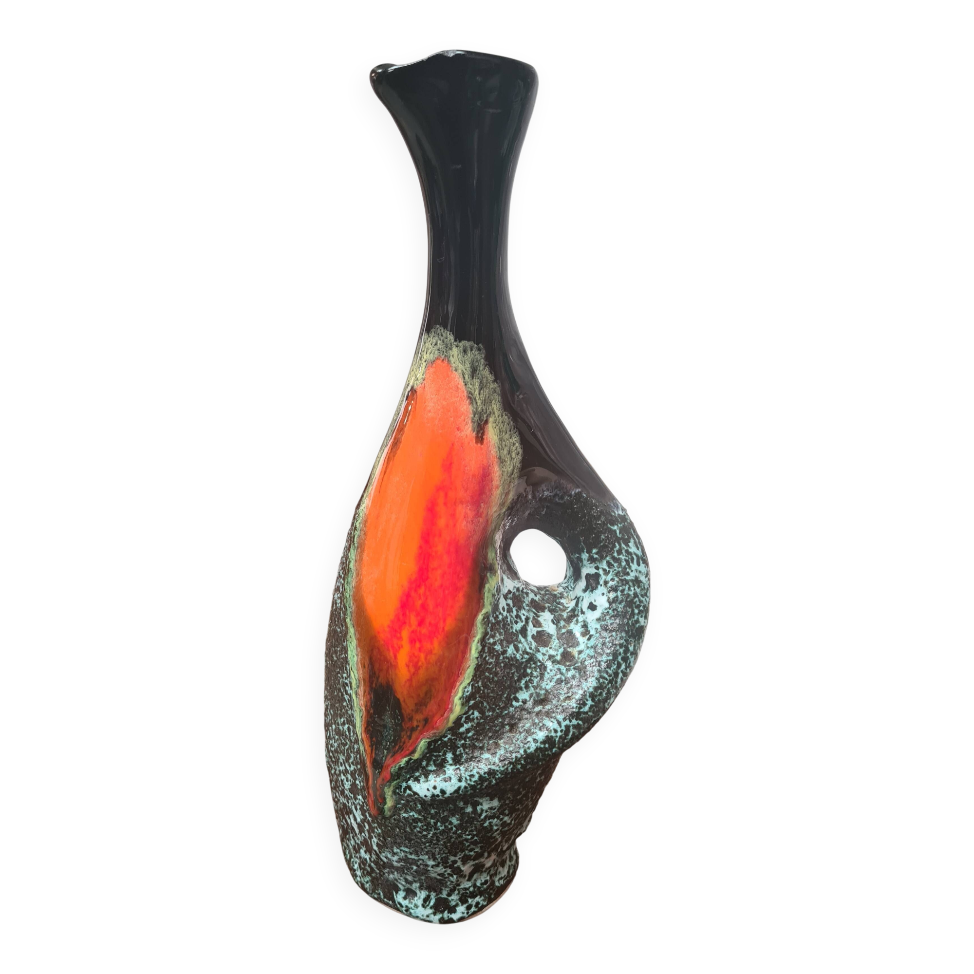 vase pitcher lava 1970 vallauris ceramic 28x11 good condition