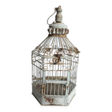 Vintage hexagonal metal birdcage from around 1940.