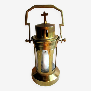 Art Deco religious object, Old procession lantern, glass and gilded brass