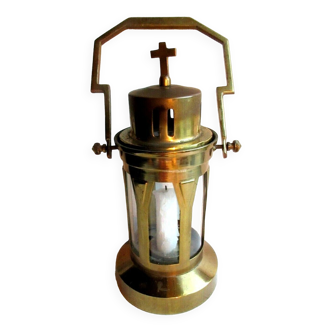 Objet religieux Art Déco, Ancienne lanterne de procession, verre et laiton doré