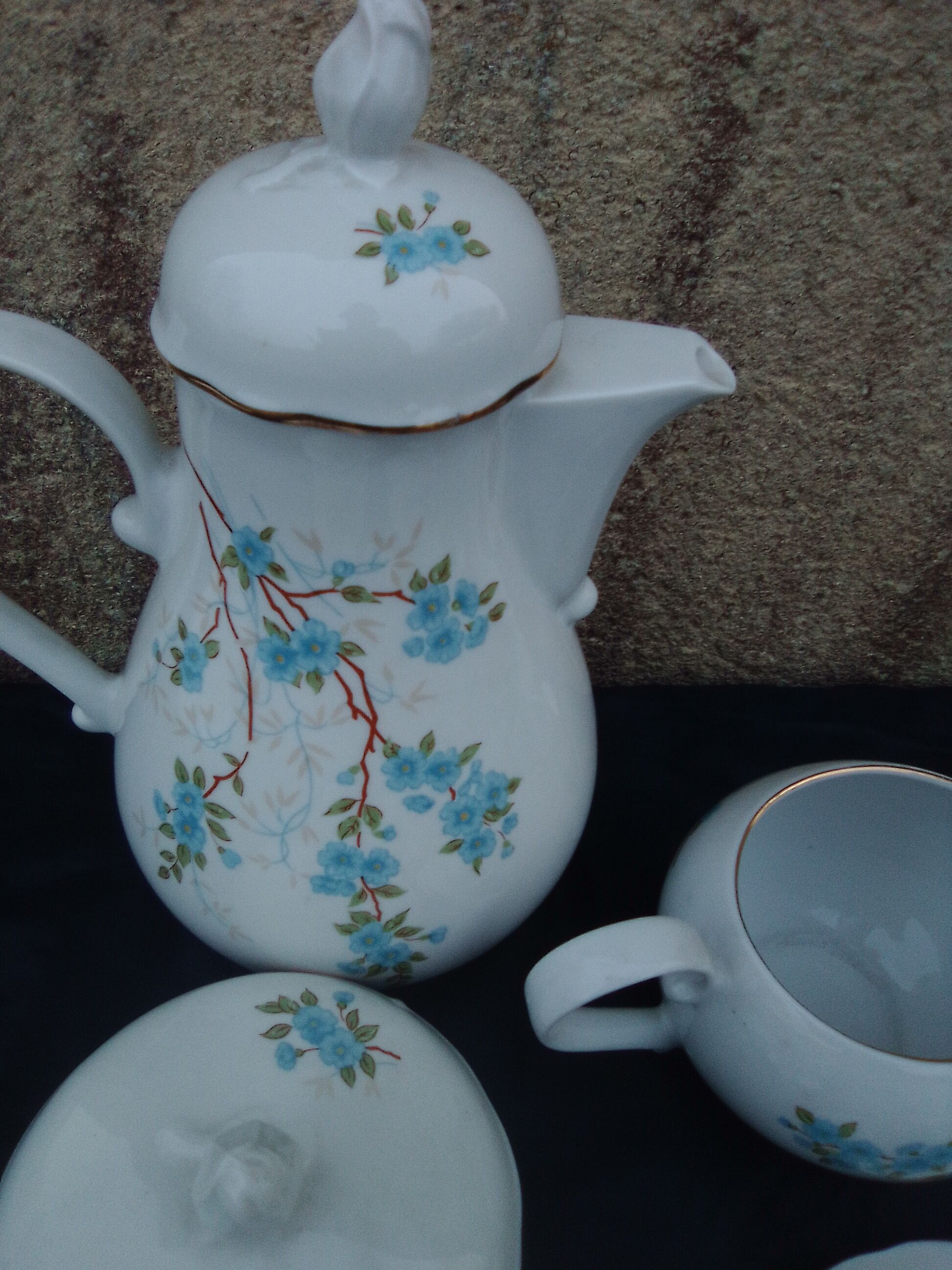 Kahla porcelain coffee service made in GDR blue flower pattern
