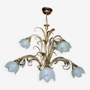 9-light gold metal foliage chandelier