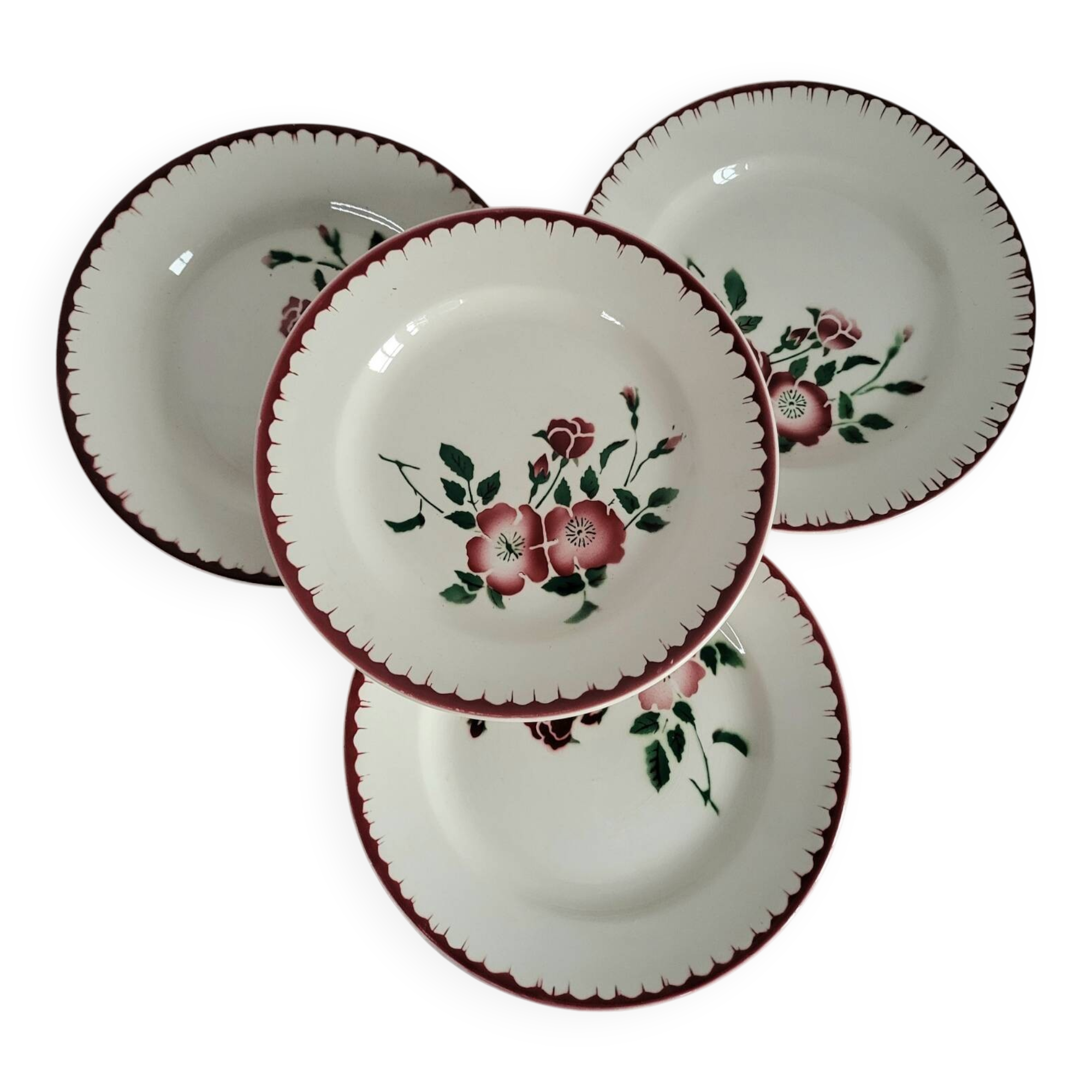 4 assiettes à dessert Sarreguemines épernay faïence vintage