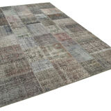 Hand-knotted oriental vintage 199 cm x 301 cm grey patchwork carpet