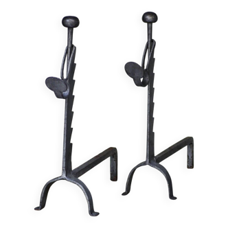 Chenets de cheminée brutalistes, années 30, lot de 2