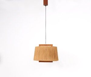 Suspension en sisal et teck par Temde Leuchten, années 1960.
