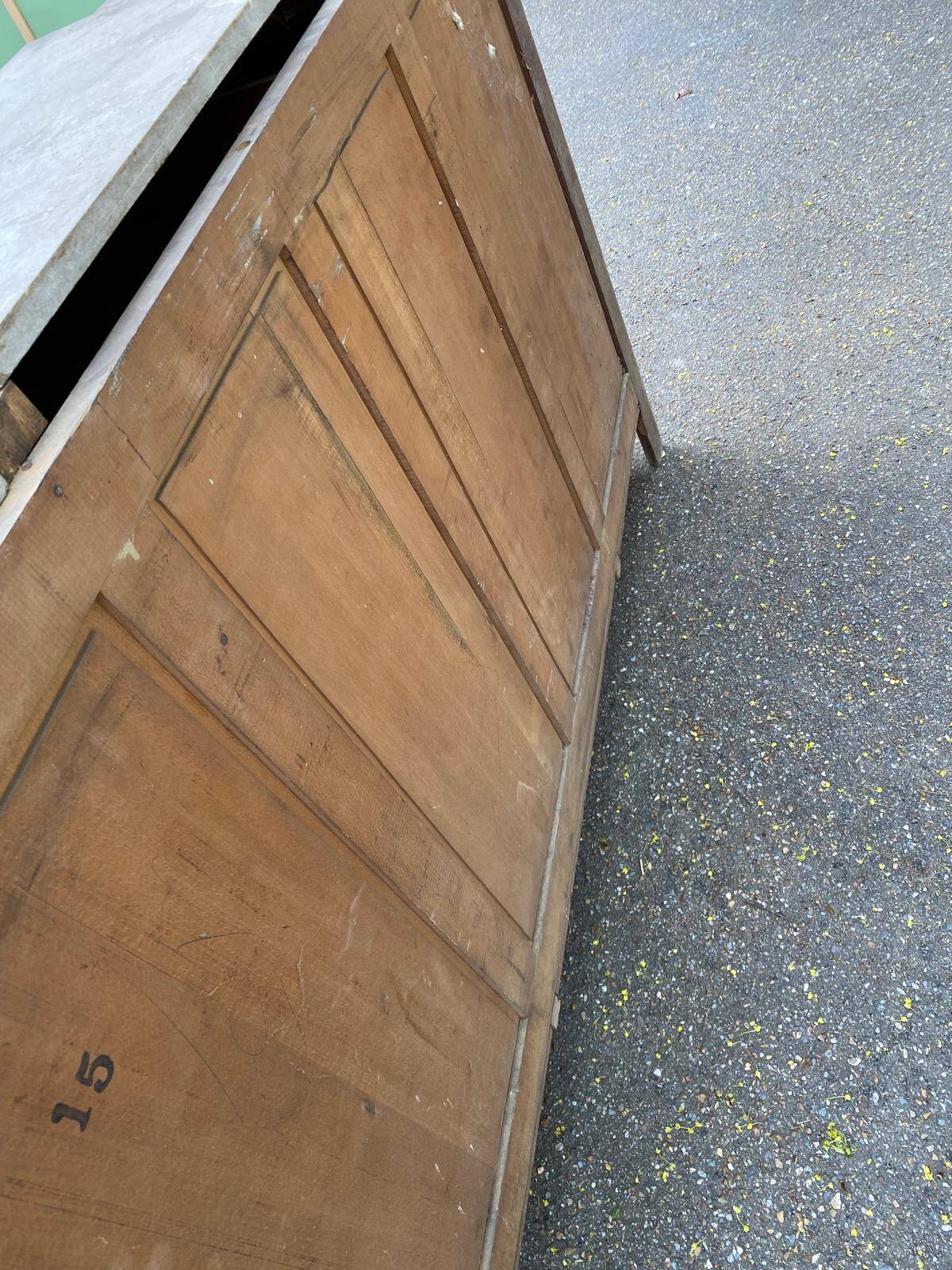 Buffet parisien art déco vintage rénové en bois massif et marbre gris 150cm