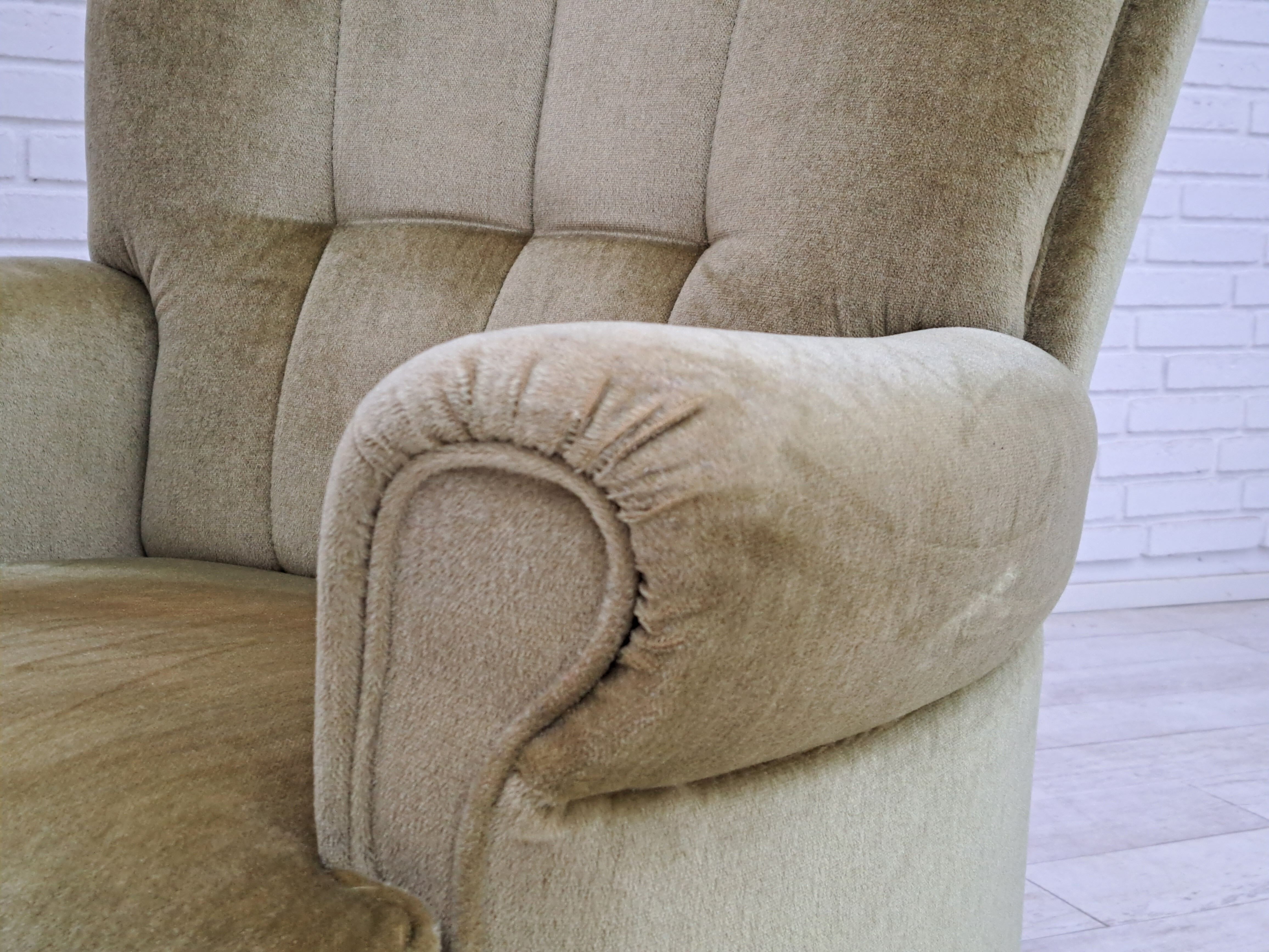 Danish velour armchair, original condition, beech wood, 80s