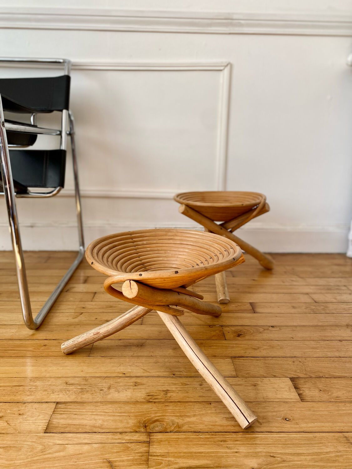 Pair of ethnic rattan stools