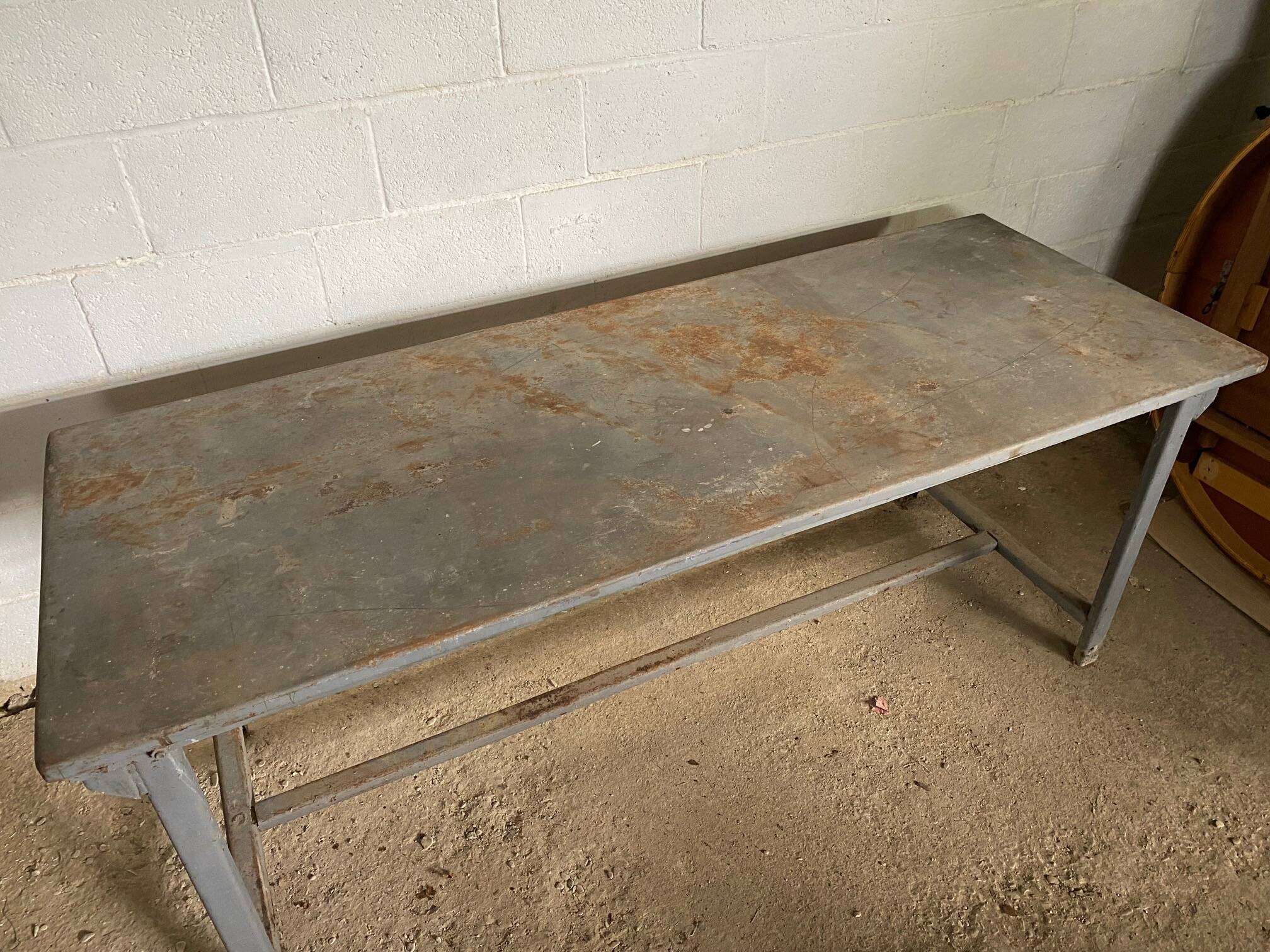 Vintage industrial gray metal dining table 1950