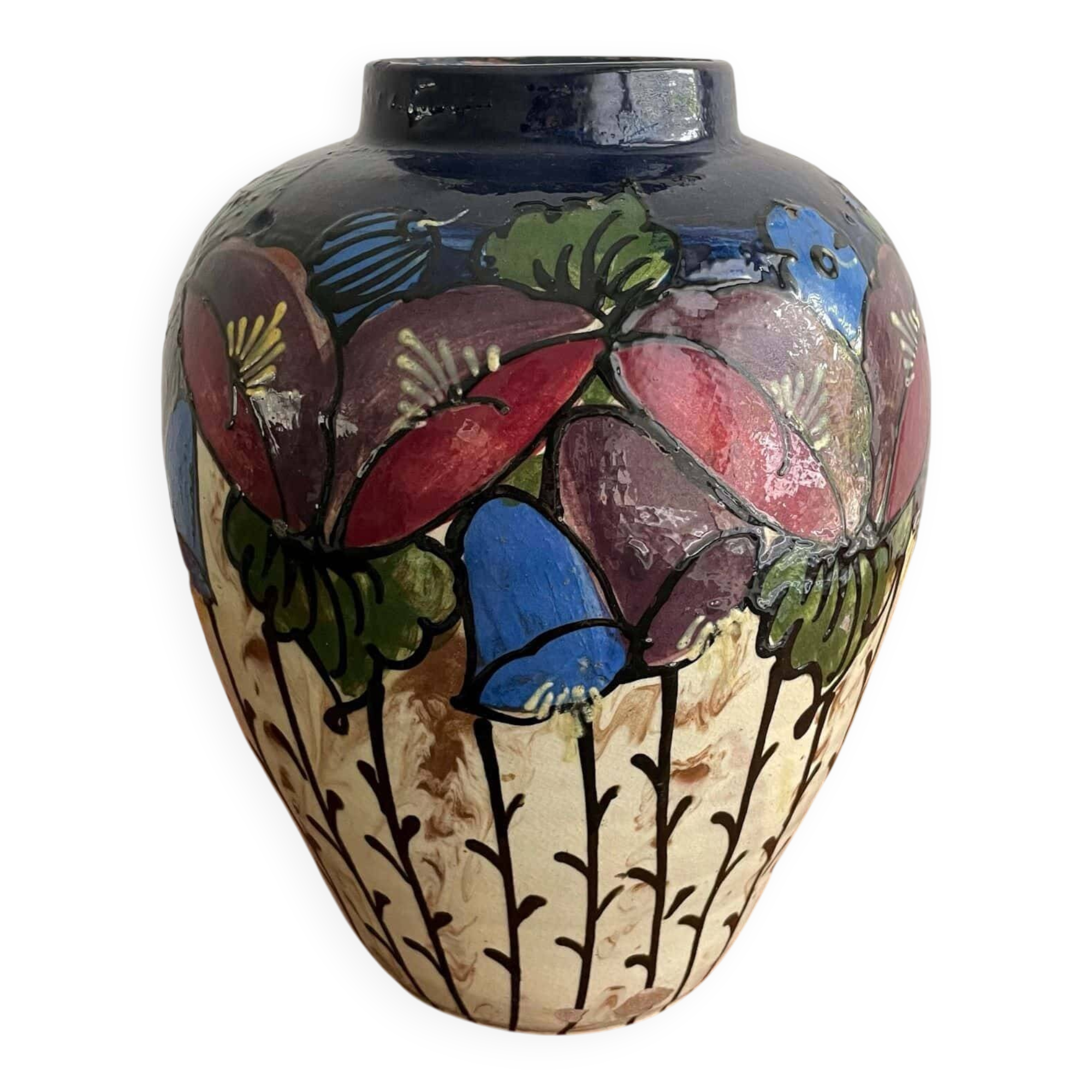 Jugendstil vase, floral decor, E. Huber Roethe, Germany, 1920s
