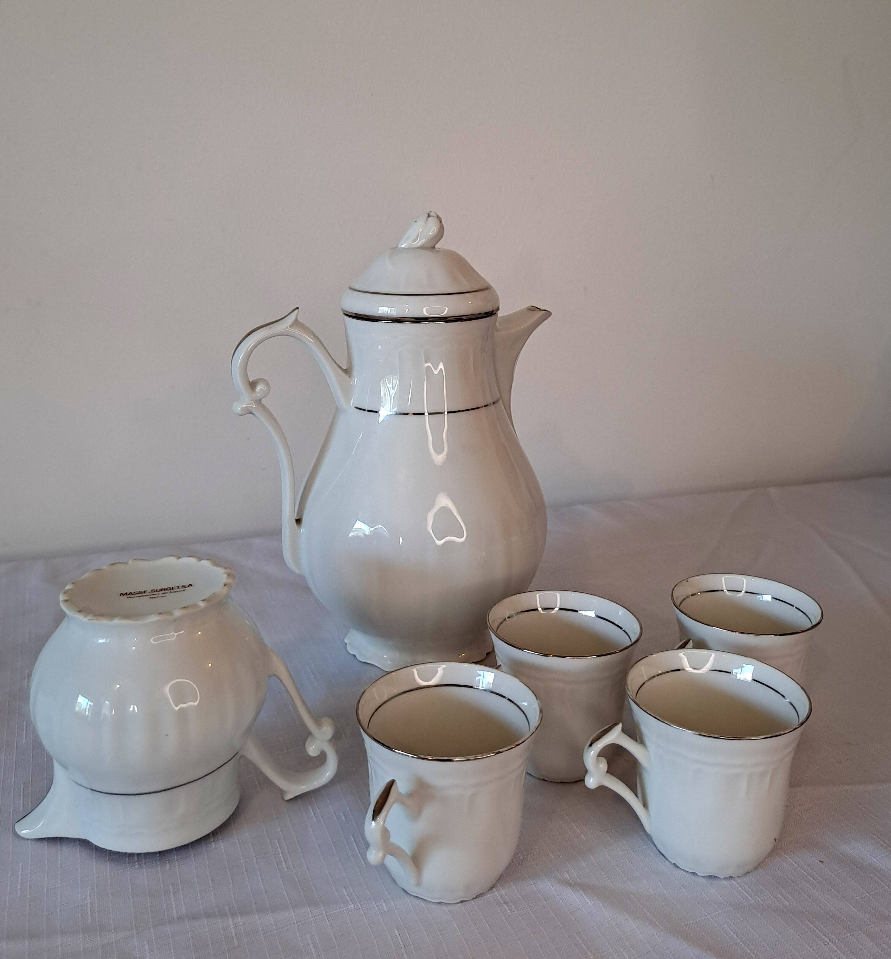 Vintage coffee set – Masse Surget Mehun – white and gold porcelain