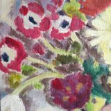 Vintage French oil painting of flowers, signed Renée