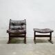 Scandinavian armchair and ottoman Siesta in brown leather by Ingmar Relling for Westnofa editions