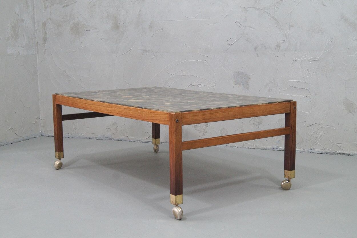 Swedish rosewood and pebbles coffee table in the style of Ib Kofod-Larsen , 1960s