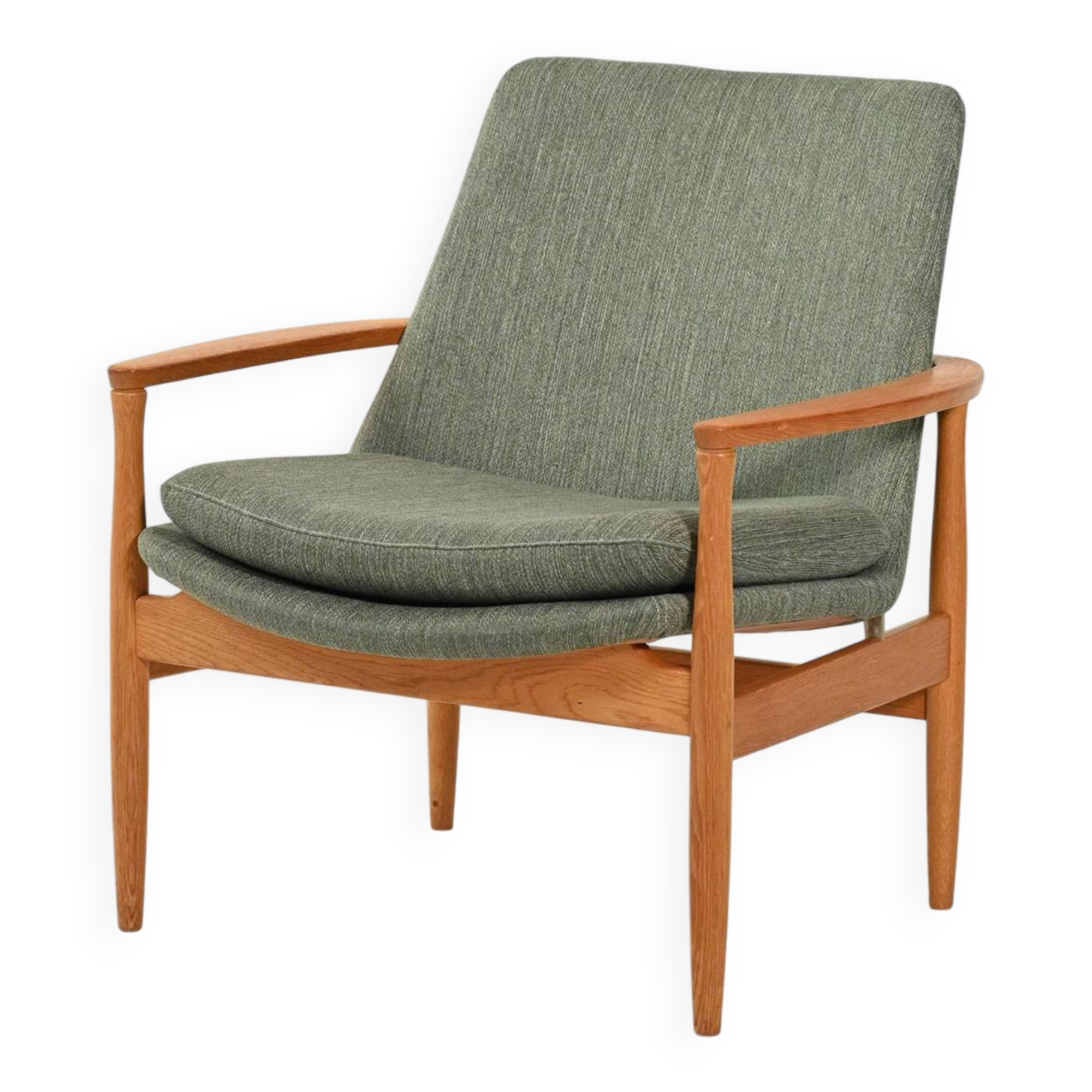 Scandinavian oak and sage-green wool armchair