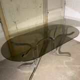 Design dining table year 70 in chrome and smoked glass