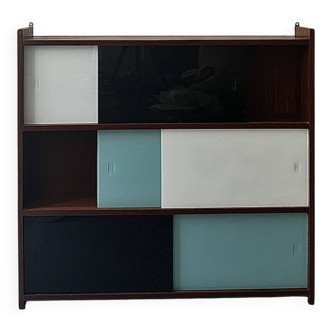 Large closed bookcase in wood and glass, Oscar Furniture design, 1950s