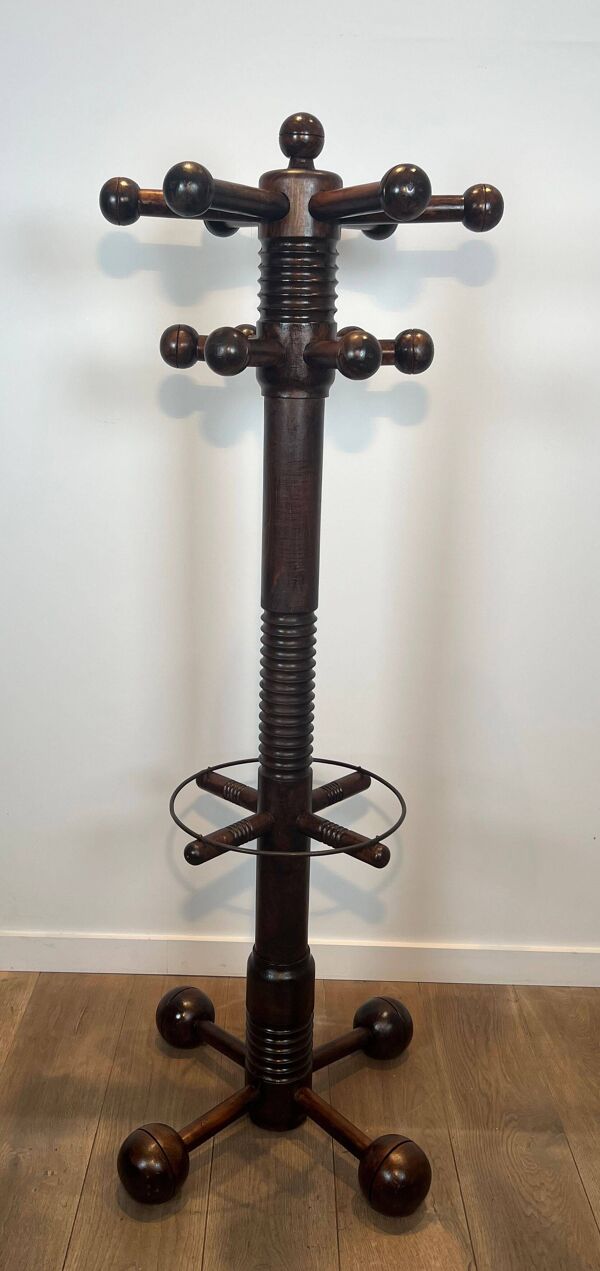 Portemanteau brutaliste en chêne sculpté de Charles Dudouyt