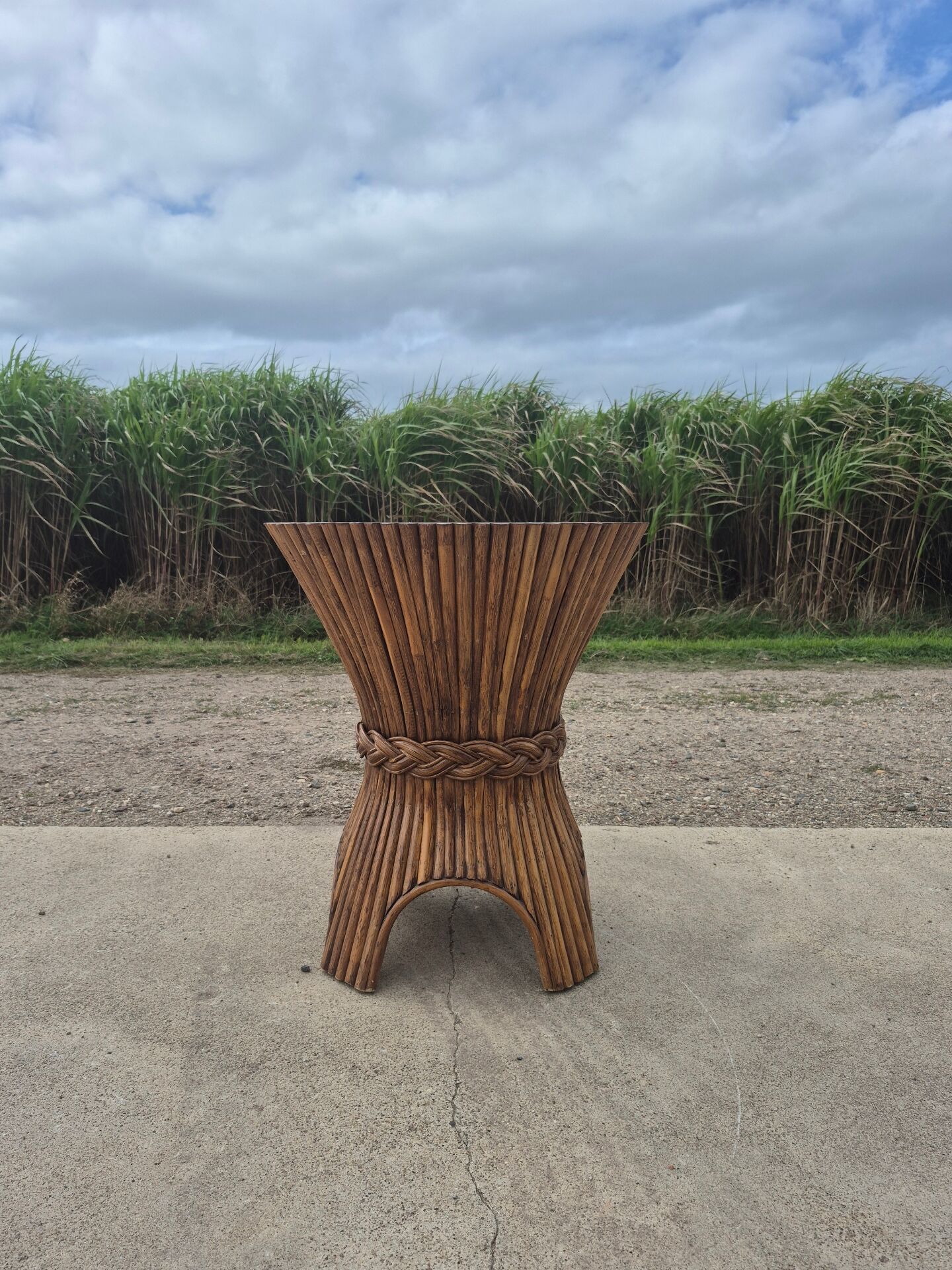 Sheaf of wheat bamboo dining table glass top McGuire 1970s