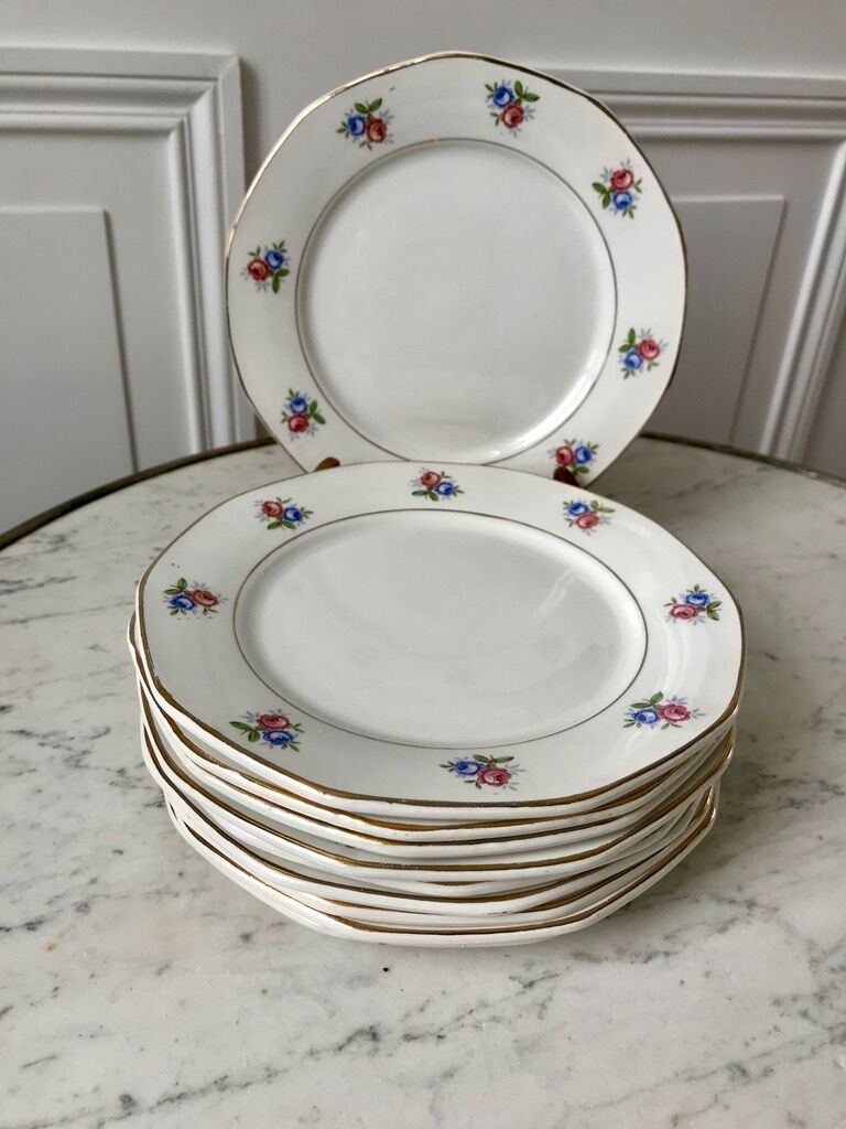 10 flat plates Digoin Sarreguemines model small flowers 50s