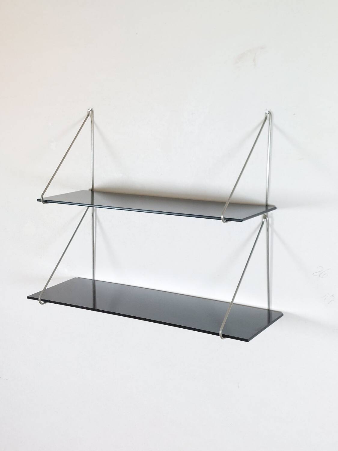 Vintage mid century loop shelf black glass metal