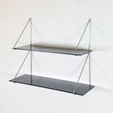 Vintage mid century loop shelf black glass metal