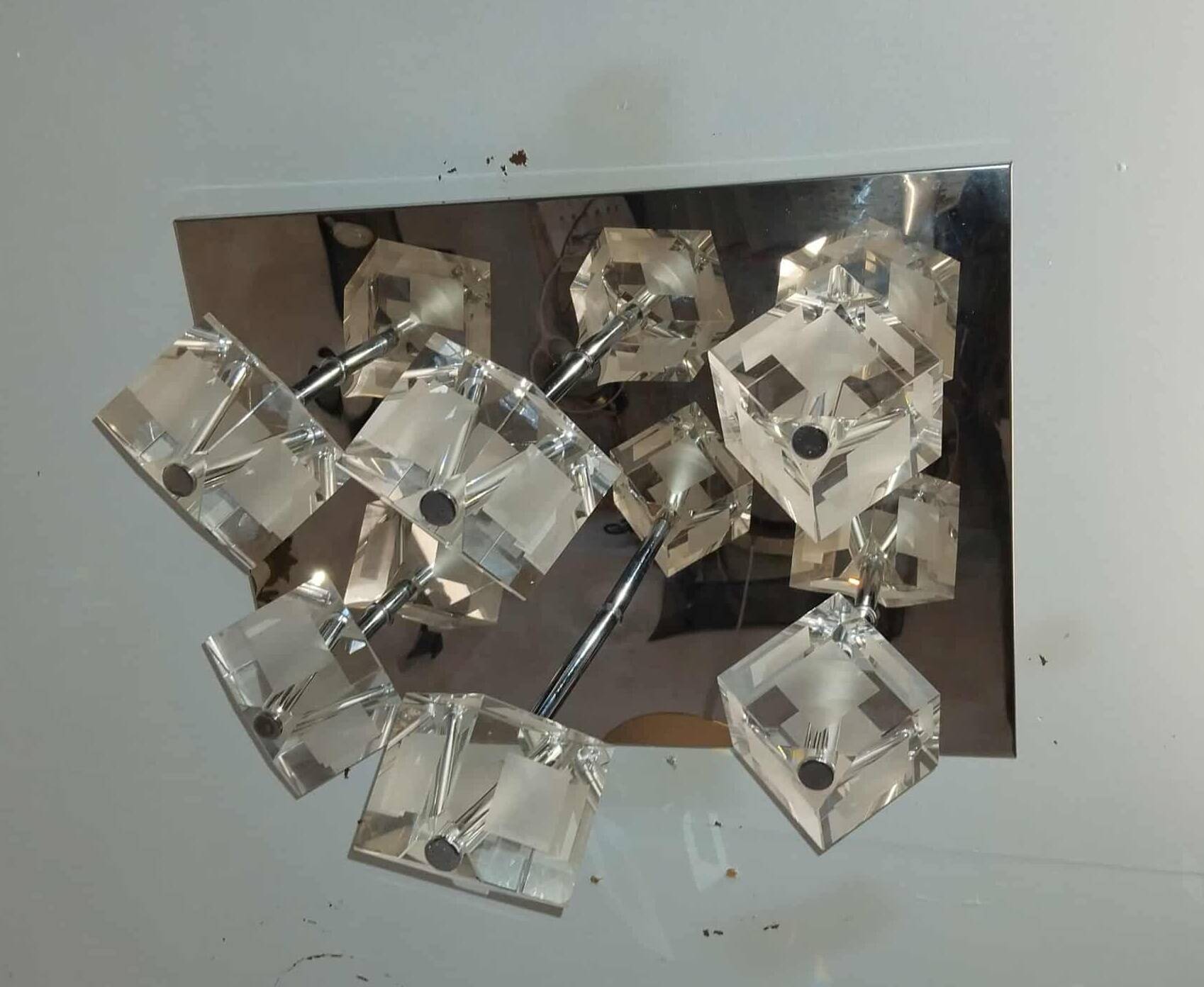 Plafonnier 70/80's inox 6 cubes en verre