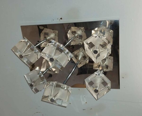 Plafonnier 70/80's inox 6 cubes en verre