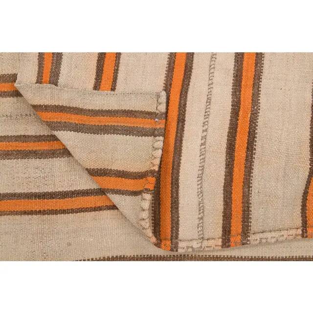 Vintage Turkish Hand-Knotted Wool Cotton Beige Kilim Area Rug 140x184