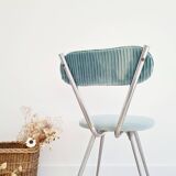 Old chrome metal and blue velvet chair