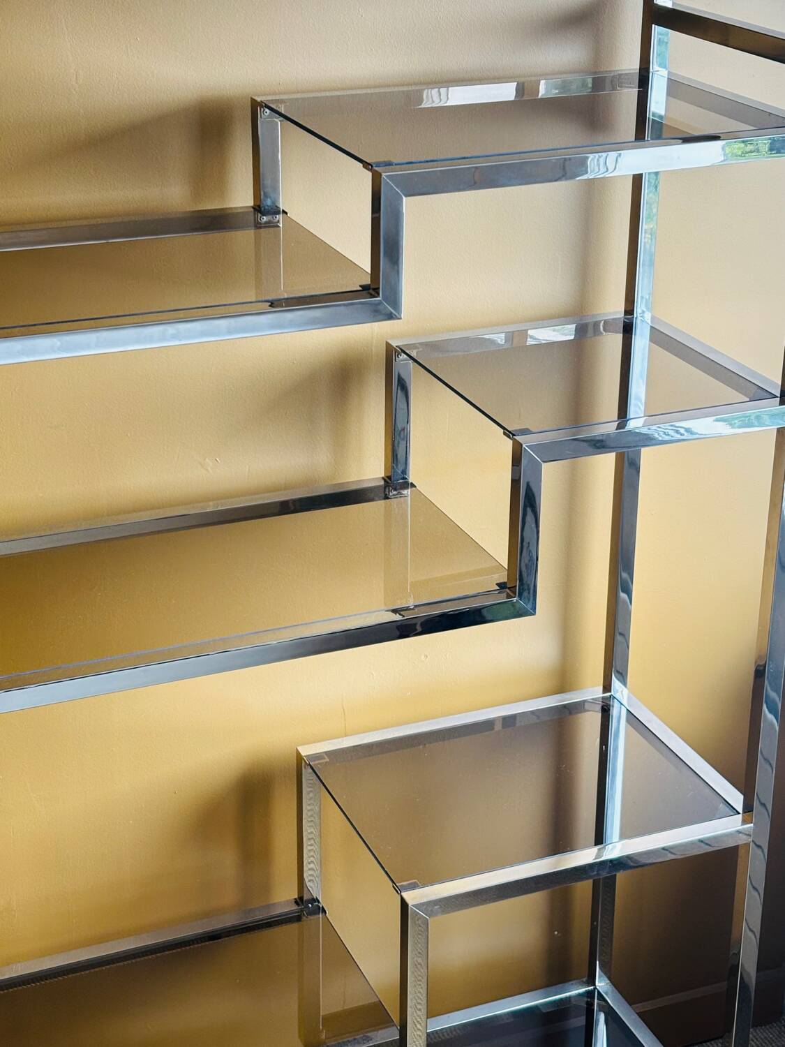 Shelf by designer Willy Rizzo Gold and smoked glass