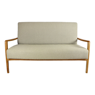 Canapé vintage beige boucle 2-3 personnes, années 1970