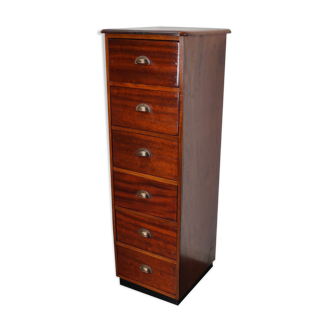 Dutch Industrial Mahogany Apothecary Cabinet, Mid-20th Century