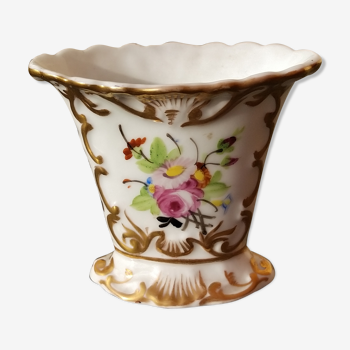 Vase en porcelaine vintage , or et fleurs