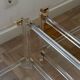 2 side tables in plexiglass, glass, and brass.