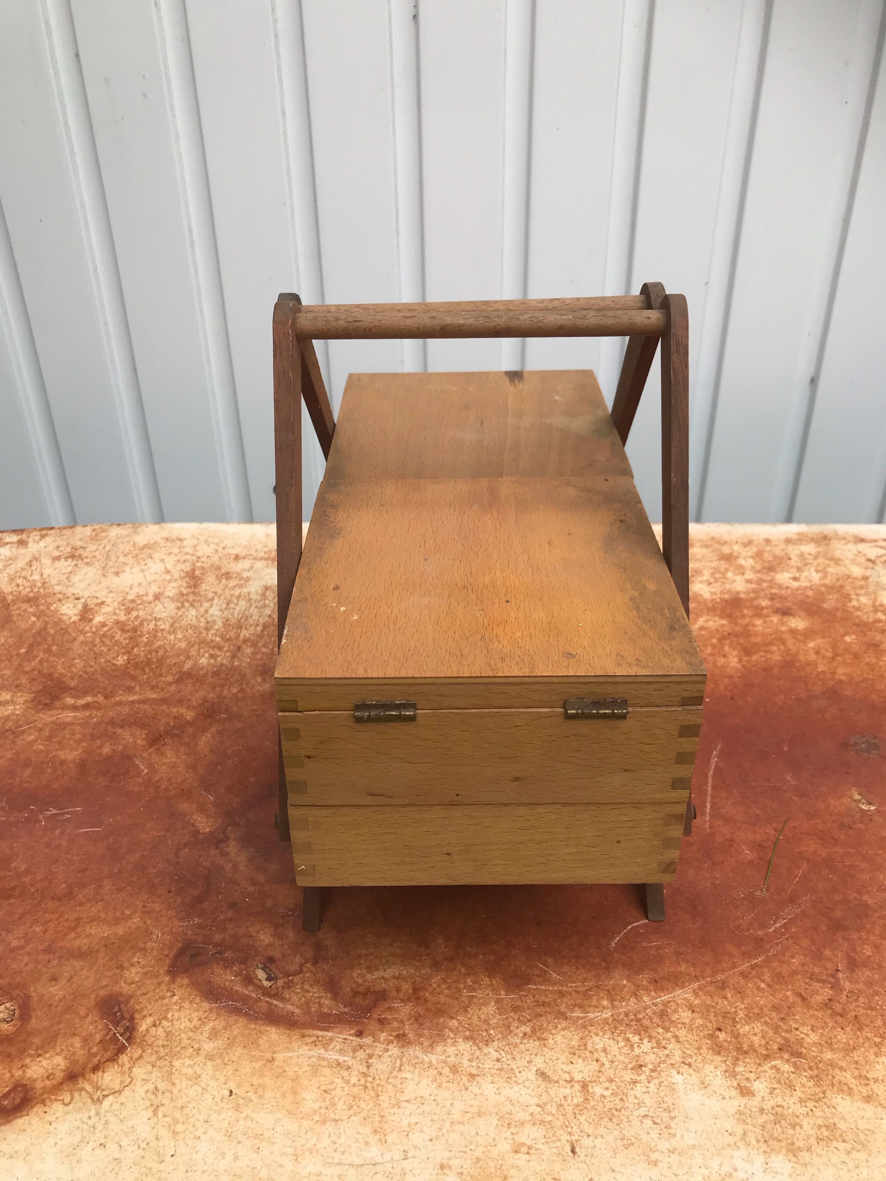 Vintage compas sewing basket