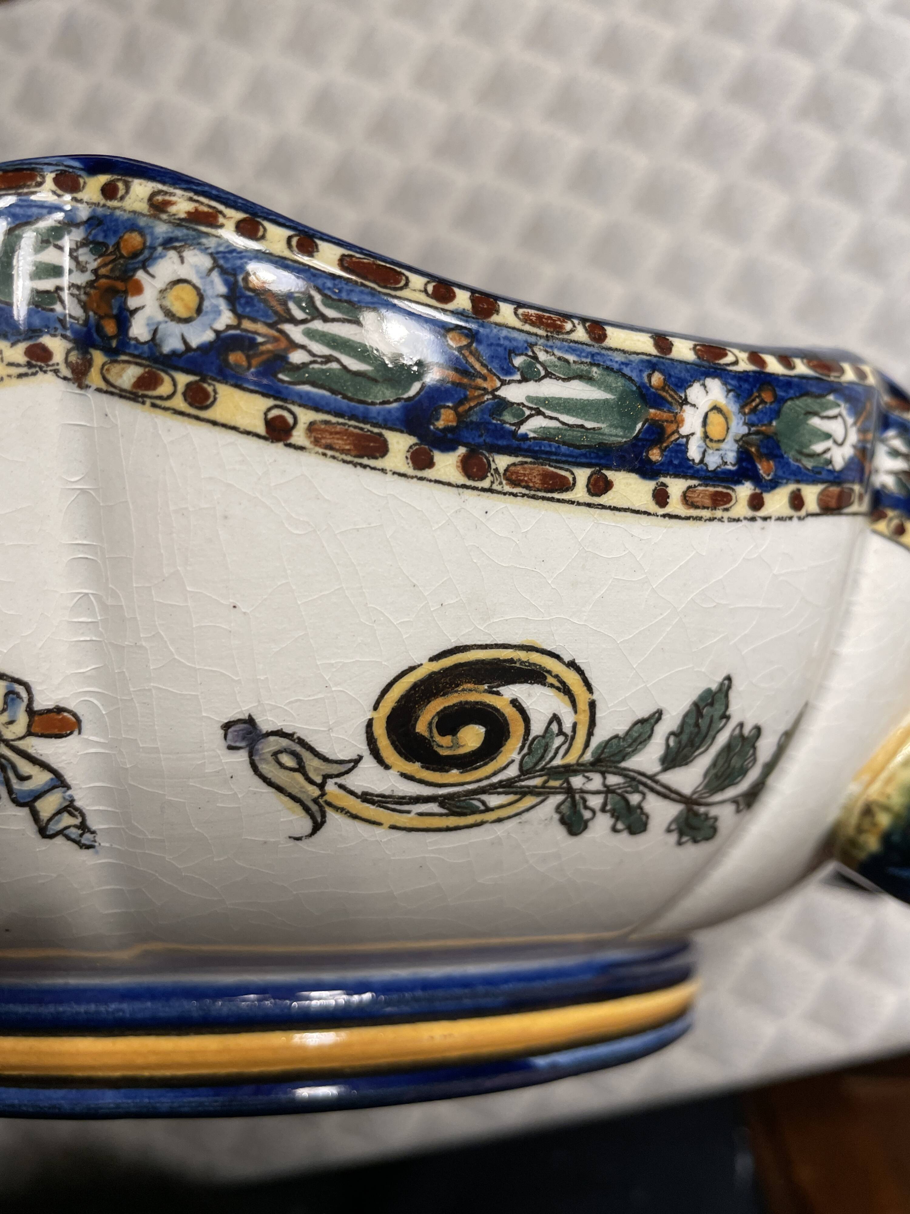 Melonniere in fine polychrome earthenware from Gien with Italian Renaissance decor