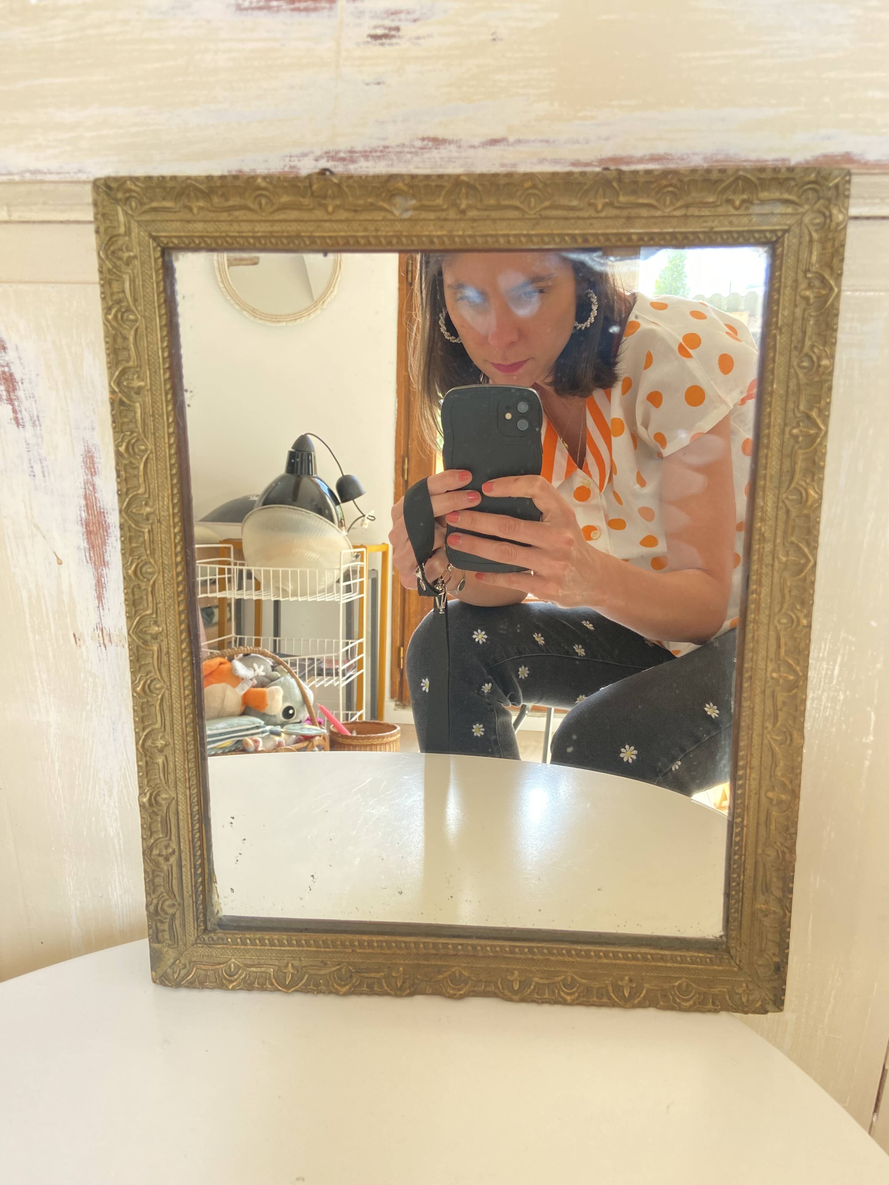 Small Rectangular Golden Mirror Classic Baroque Style - To Hang on the Wall