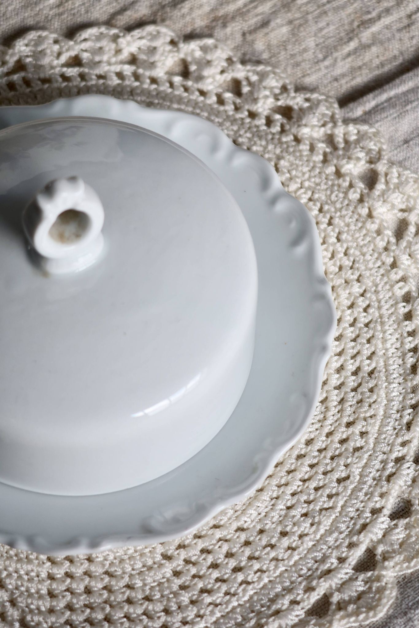 Vintage white porcelain butter bell