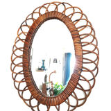 Oval rattan mirror 50 cm circa 1960
